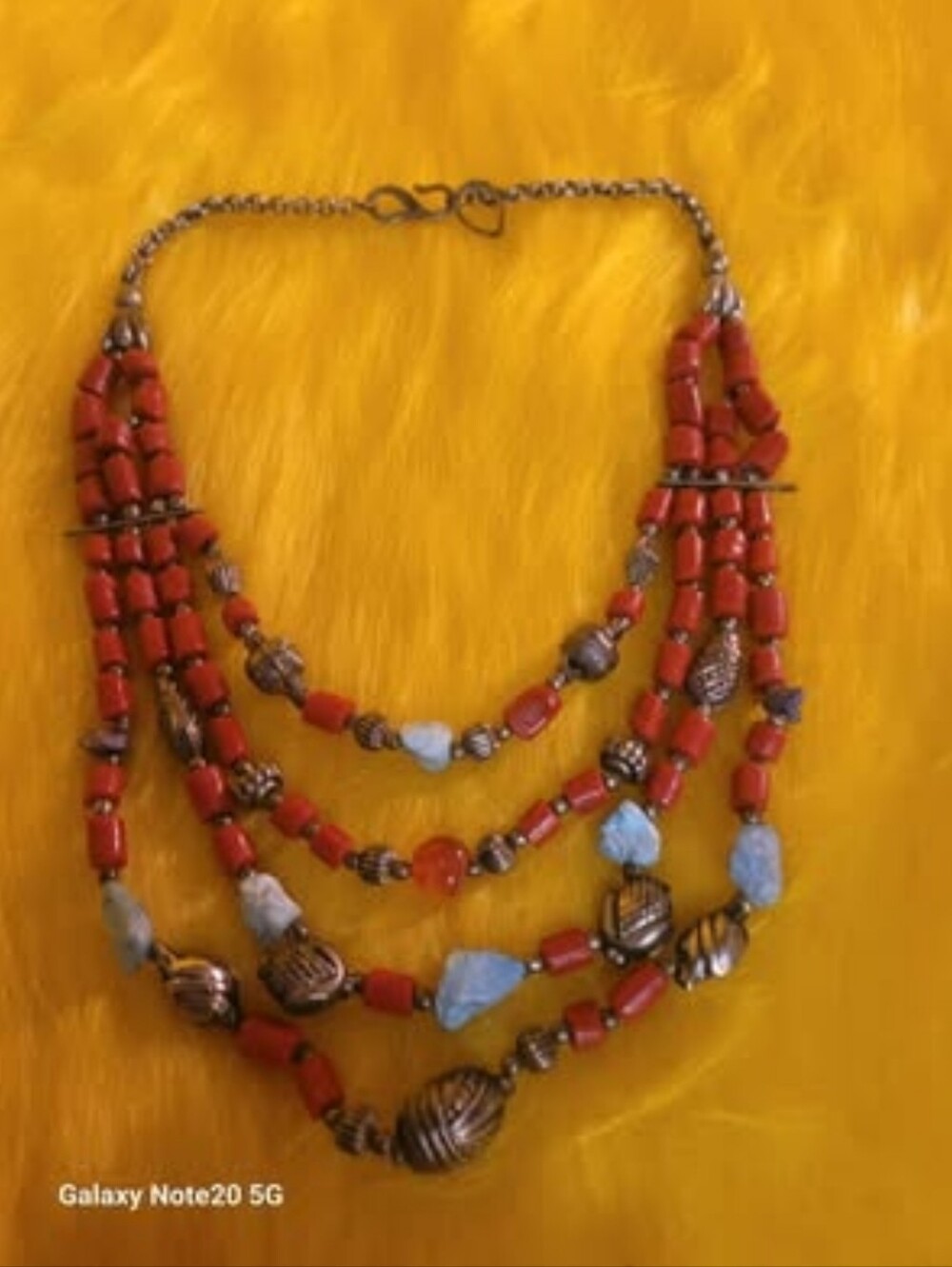 Multi-Strand Red Coral and Turquoise Beaded Necklace